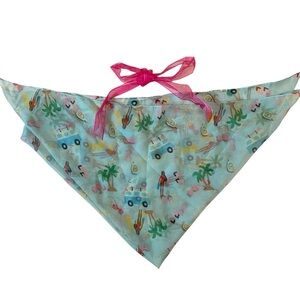 Unique Vintage Blue Pink Retro Barbie Graphic Print Tulle Hair Scarf